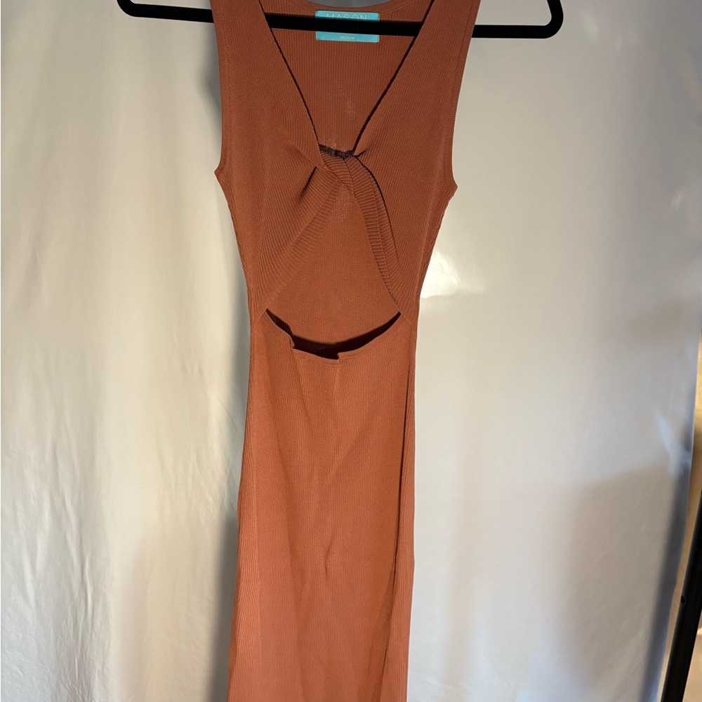 Bakers Orange Maxi Dress with Sleeveless Halter Neckline and Cut Out Detail